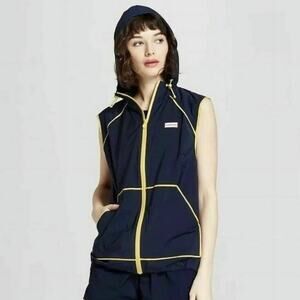 HUNTER x TARGET Hooded Windbreaker Vest Sleeveless Blue Utility Hiking Women's L
